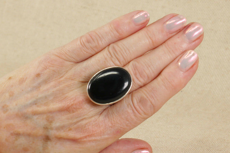 Silver & Black Agate Designer Ring