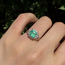 Vintage Platinum Colombian Emerald and Diamond Cluster Ring, Platinum 900, Emerald 1.11ct