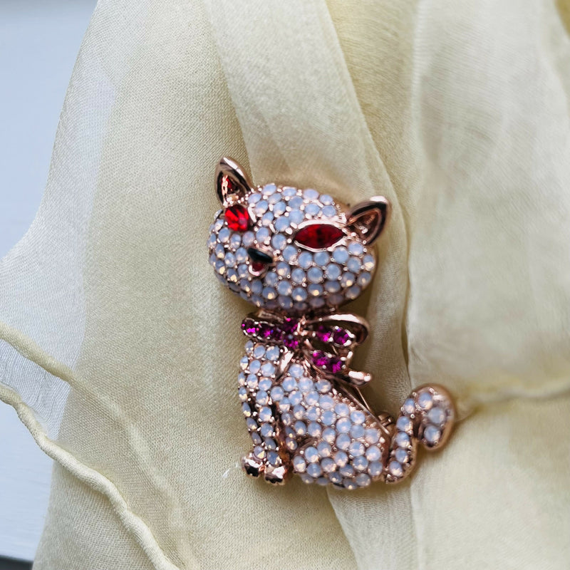 Butler and Wilson Cat with Pink Bow Brooch