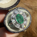 Art Deco 18ct White Gold Emerald and Diamond Ring, 1.3ct Emerald