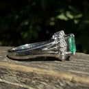 Vintage Platinum Colombian Emerald and Diamond Cluster Ring, Platinum 900, Emerald 1.11ct