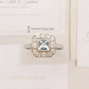 Platinum Aquamarine & 0.65ct Diamond Art Deco Style Cluster Ring