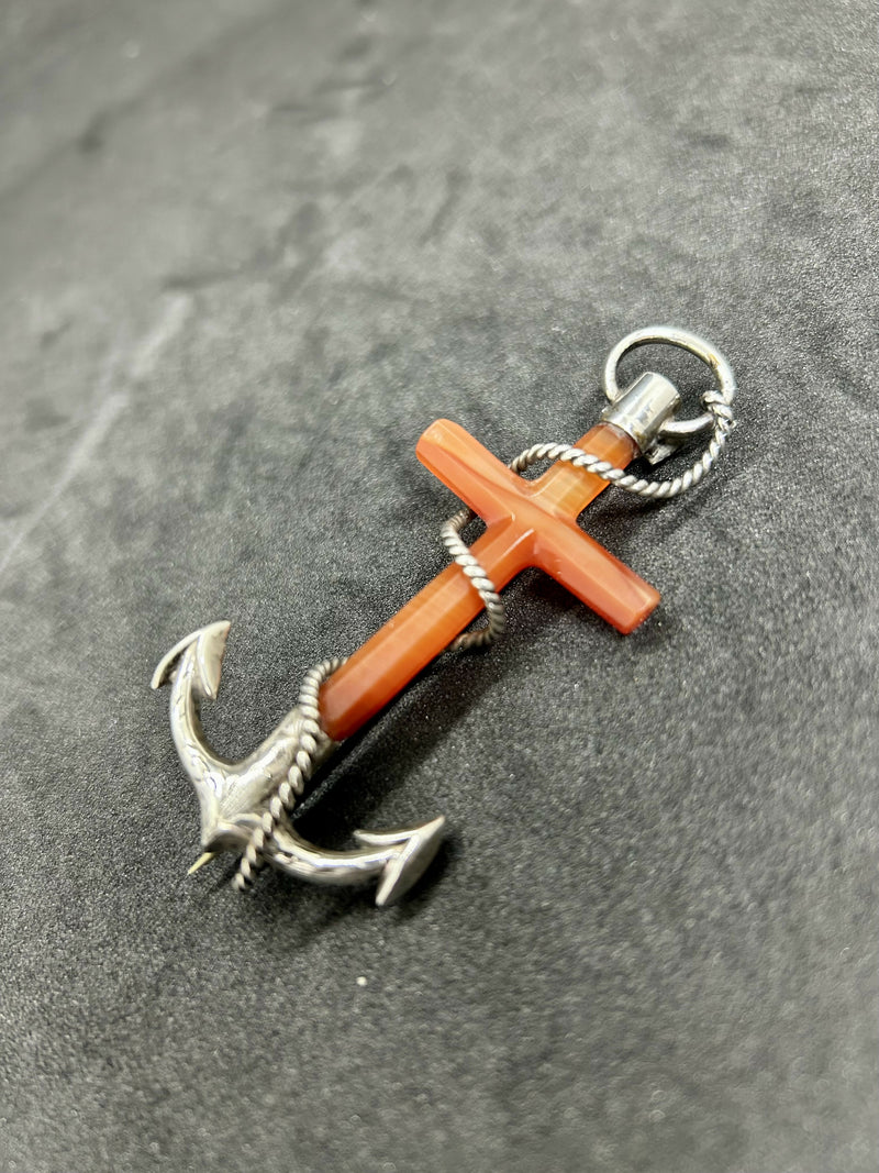 Victorian c1890 Sterling Silver Scottish Agate Anchor Brooch