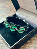 Modern Mid Century David Anderson for Willy Winnaess Sterling Silver Gilt Emerald Green Guilloche Enamel Leaf Bracelet
