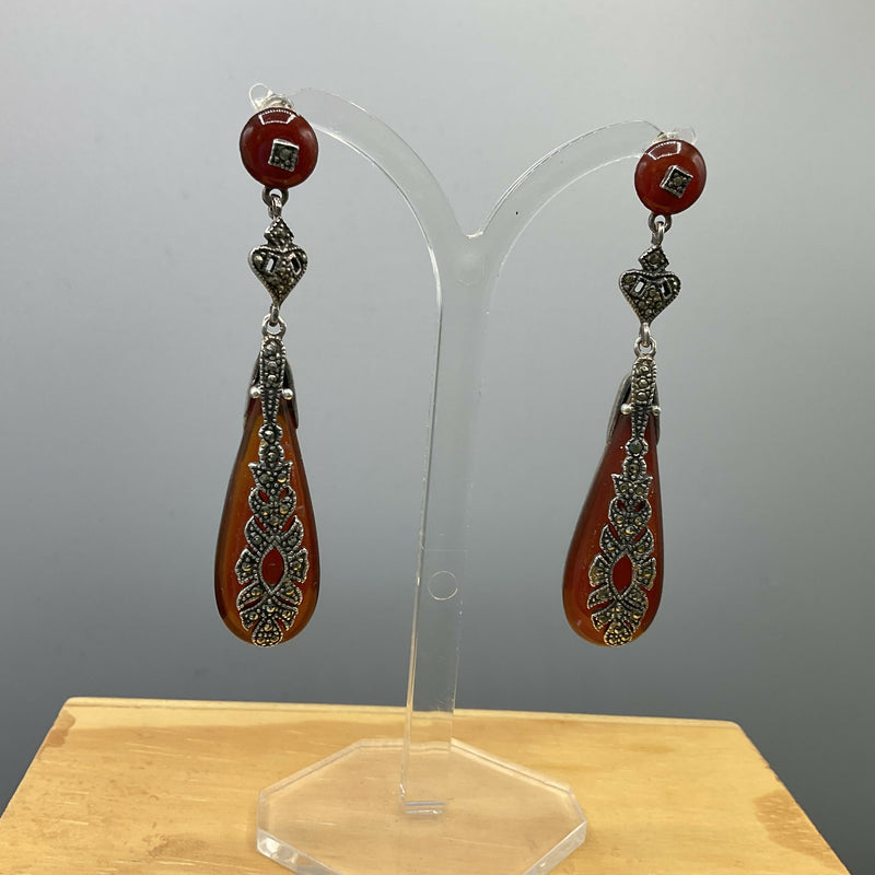 Art Deco style silver and cornelian earrings