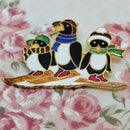 Skiing Penguins Brooch