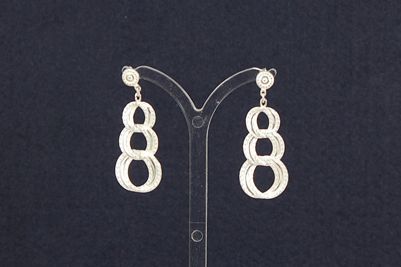 Silver Triple Hoop Dropper Earrings