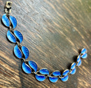 Modern Mid Century David Anderson Sterling Silver Gilt Cobalt Blue Enamel Leaf Bracelet