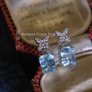 18ct White Gold Aquamarine (Total 2.52ct) & Diamond Drop Earrings