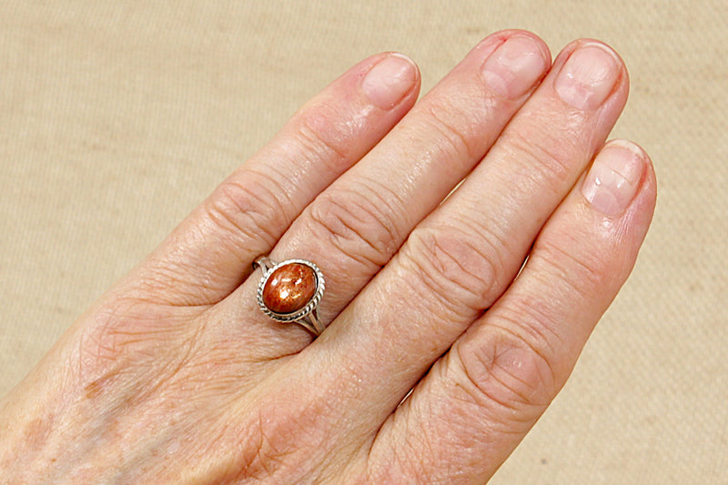 Silver & Goldstone Cabochon Ring