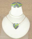 Silver & Green Enamel Necklet & Earring Set