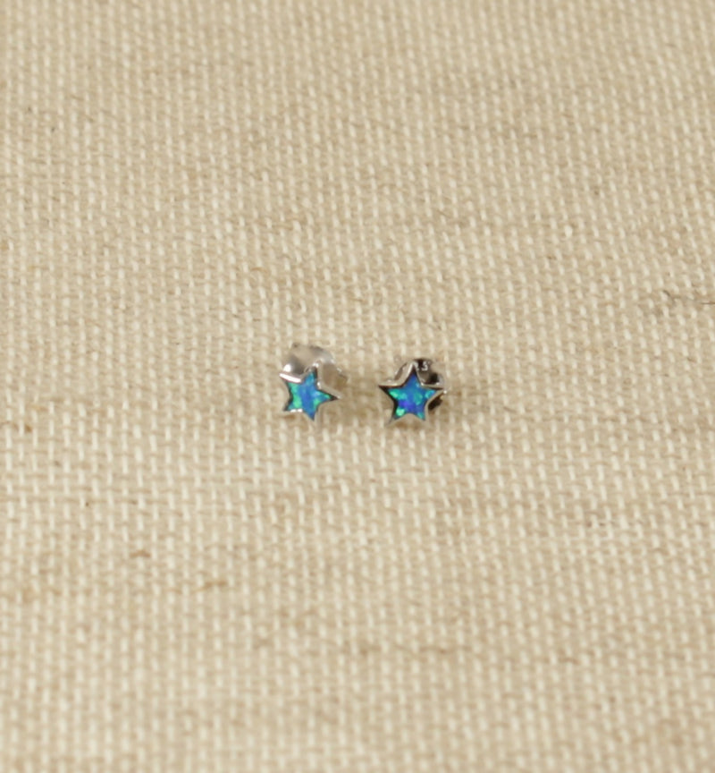 Silver & Crushed Blue Opal Star Ear Studs