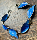 Modern Mid Century David Anderson Sterling Silver Gilt Cobalt Blue Enamel Leaf Bracelet