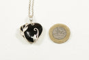 Art Nouveau Style Silver and Onyx Large Heart Pendant & Chain
