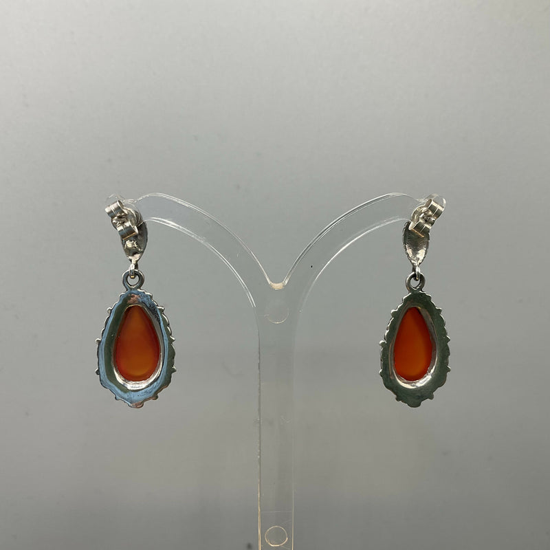 Arts and Crafts style silver and cornelian earrings
