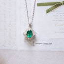 Art Deco Style 18ct White Gold Emerald & Diamond Cluster