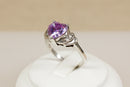 Silver Amethyst Colour Heart Ring