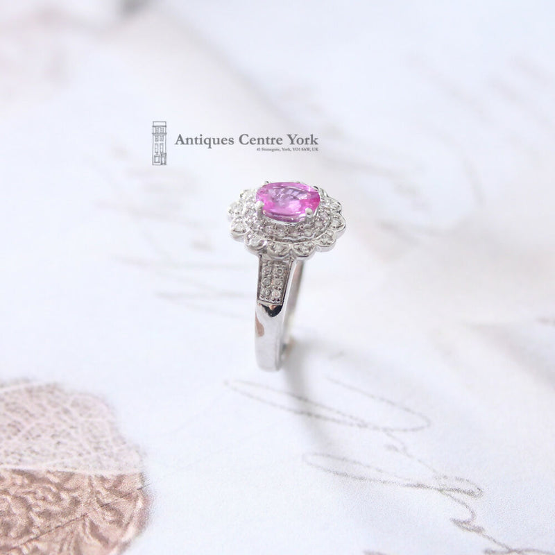 18ct White Gold Pink Sapphire & Diamond Cluster Ring