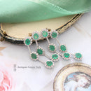 18ct White Gold Emerald & Diamond Multi Cluster Drop Earrings