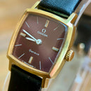 Vintage Omega Genève 1974 Rare Burgundy Oxblood Dial Ladies Swiss Watch Cal 625