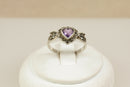 Silver Amethyst & Marcasite Heart Ring