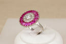 Impressive Sterling Silver, Lab Created Ruby & Clear Crystal Statement Ring
