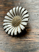 Modern Mid Century Anton Michelson Sterling Silver Gilt Daisy White Enamel Brooch