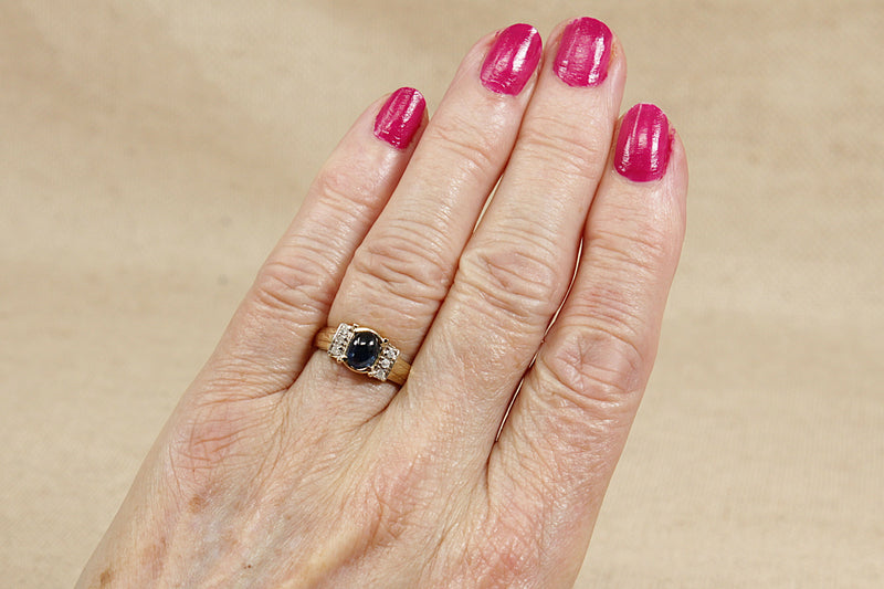 9ct Gold Cabochon Sapphire and Diamond Ring