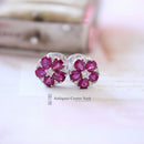 18ct White Gold Ruby & Diamond Cluster Earrings by Luke Stockley London