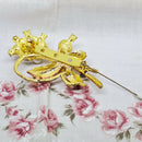 Gold Tone Faux Pearl & Faux Diamond Bow Brooch