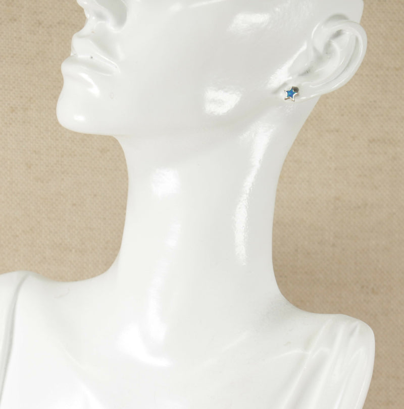 Silver & Crushed Blue Opal Star Ear Studs