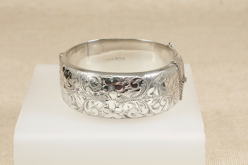 Vintage Silver Hinged Cuff Bangle 1959