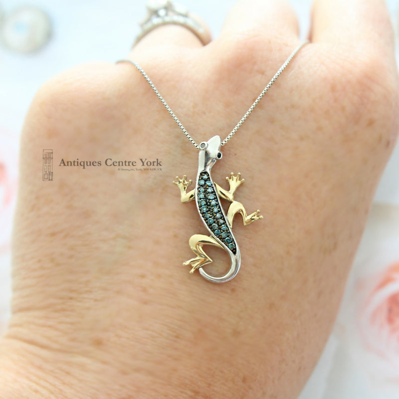 Silver & 14ct Blue Diamond Salamander Pendant