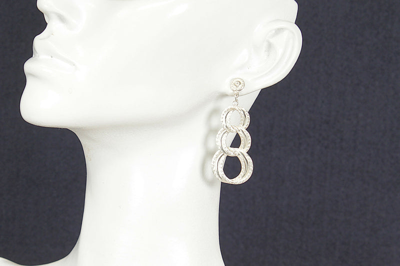 Silver Triple Hoop Dropper Earrings