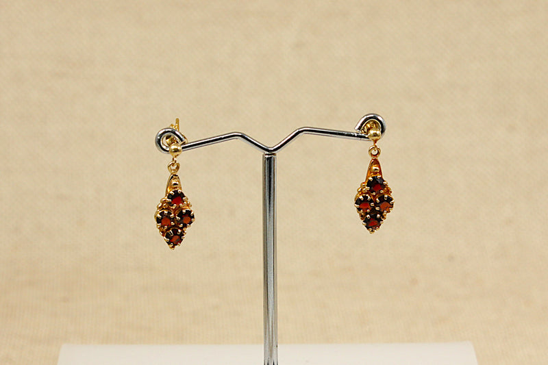 9ct Gold & Garnet Cluster Dropper Earrings