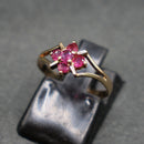 9ct gold ruby flower head cluster ring