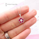 18ct White Gold Ruby & Diamond Petal Cluster Pendant