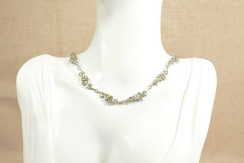 Silver & Peridot Fancy Link Necklace