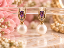 9ct Gold Pearl and Amethyst earrings