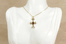 Silver Gilt Lavaliere Victorian Style Garnet and Faux Pearl Pendant & Chain