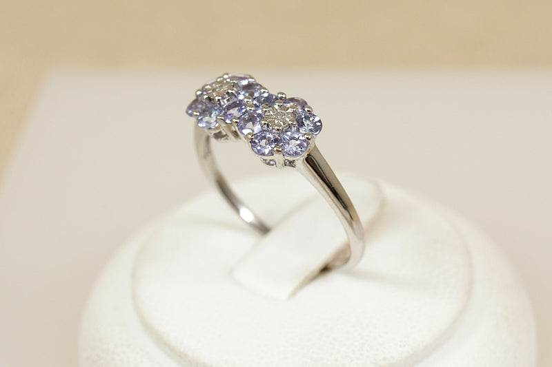 Silver, Blue Iolite & Diamond ‘Daisy’ Duo Ring