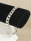 Hefty Silver Flat Curb Link Bracelet with Lobster Clasp