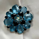 Retro Blue and Black Glass Faceted Extra Large Brooch