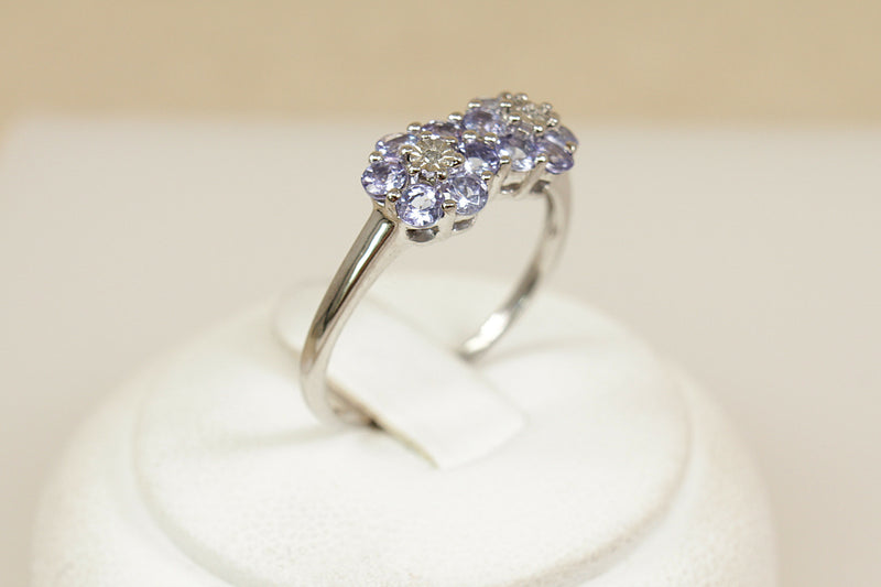 Silver, Blue Iolite & Diamond ‘Daisy’ Duo Ring