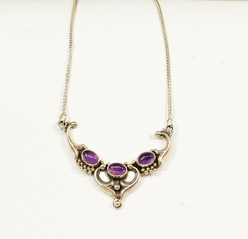 Silver Art Nouveau Style Amethyst Necklet