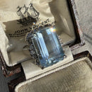 Vinatge Platinum 7.6ct Aqumarine & Daimond Ring