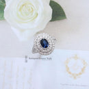 18ct White Gold Sapphire & 2 Row Diamond Cluster Ring