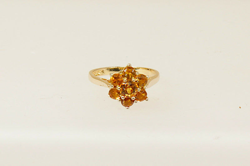 9ct Gold Honey Citrine Cluster Flower Ring