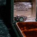 Art Deco Style Platinum Pt950 Emerald Cabochon Diamond and White Topaz Ring With Engraved Details Size K