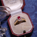 Vintage 2003 Sheffield 18ct Gold Ruby & Diamond Halo Cluster Ring Size K1/2